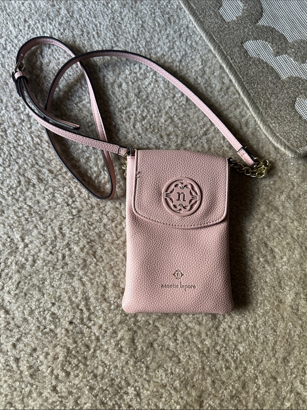 Nanette Lepore Blush Pink Pebbled Crossbody Phone Pouch